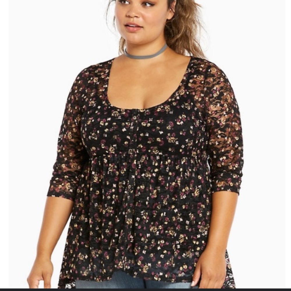 Torrid lace floral button front blouse top size 1/1X